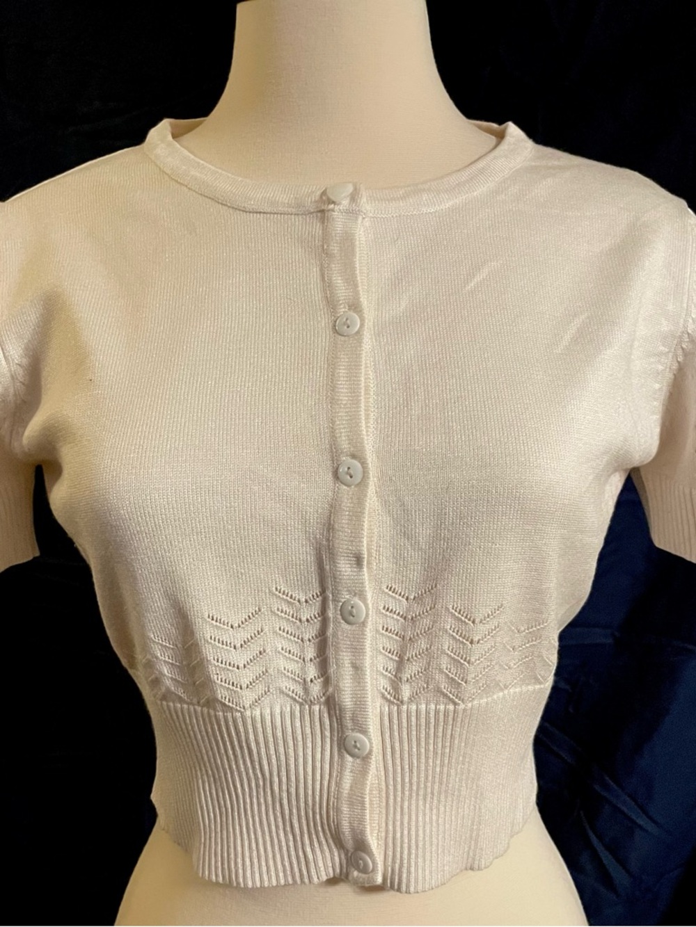 Ivory Knit Button-Up Crop Cardigan